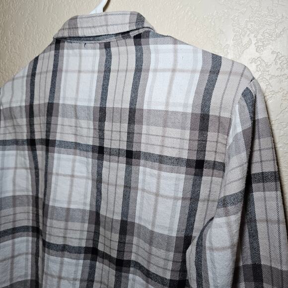 Riders Lee Neutral Plaid Flannel Grey Soft Cozy Women Medium Y2K Button Up Top - Picture 9 of 11